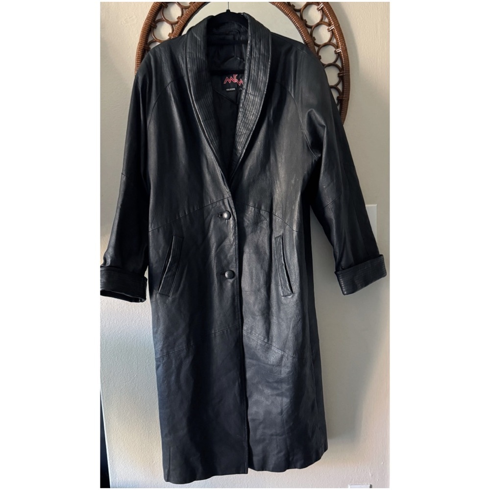 Vintage black leather trench coat size large